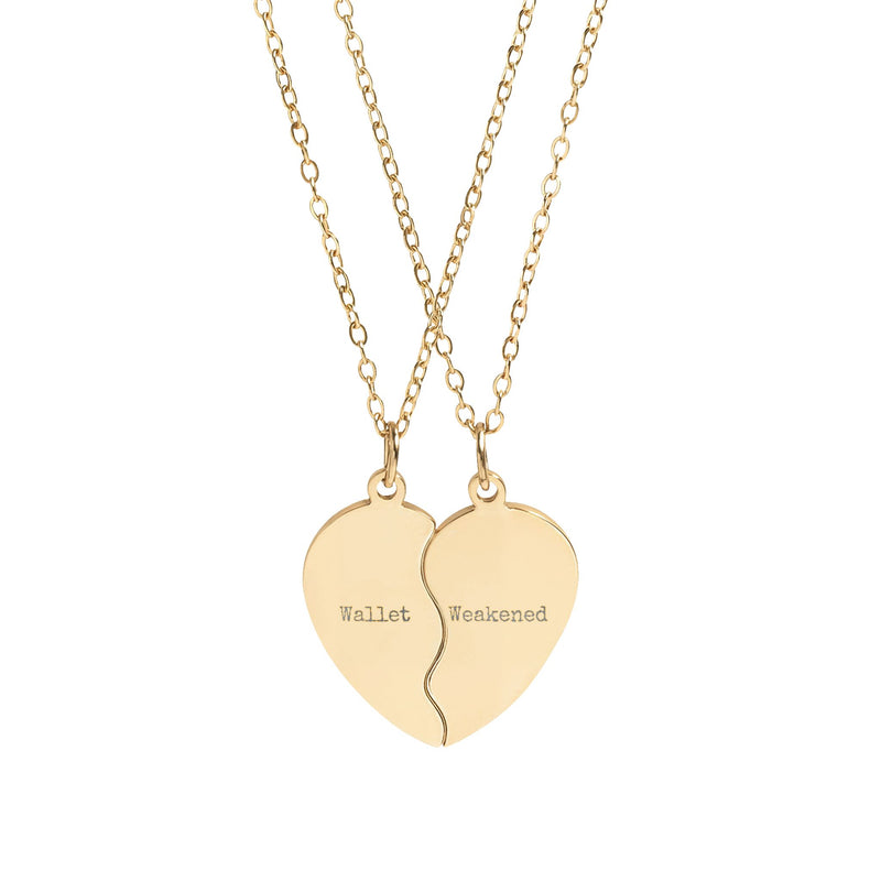 Engravable Break-Apart Heart Necklace Set