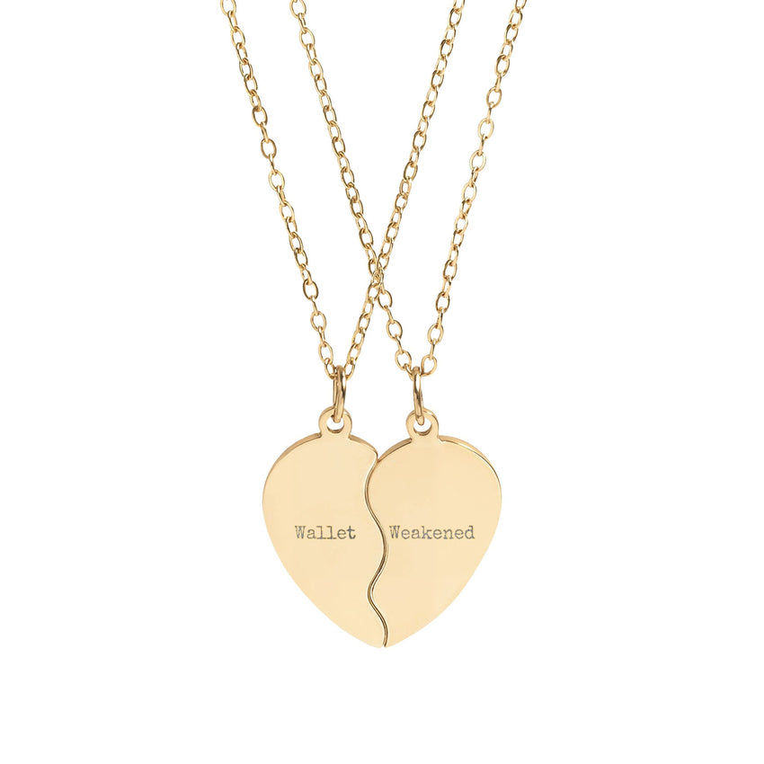 Engravable Break-Apart Heart Necklace Set